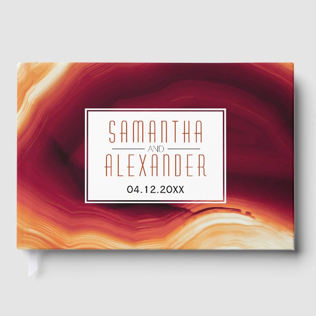 Red agate modern fall wedding guest book (Front)