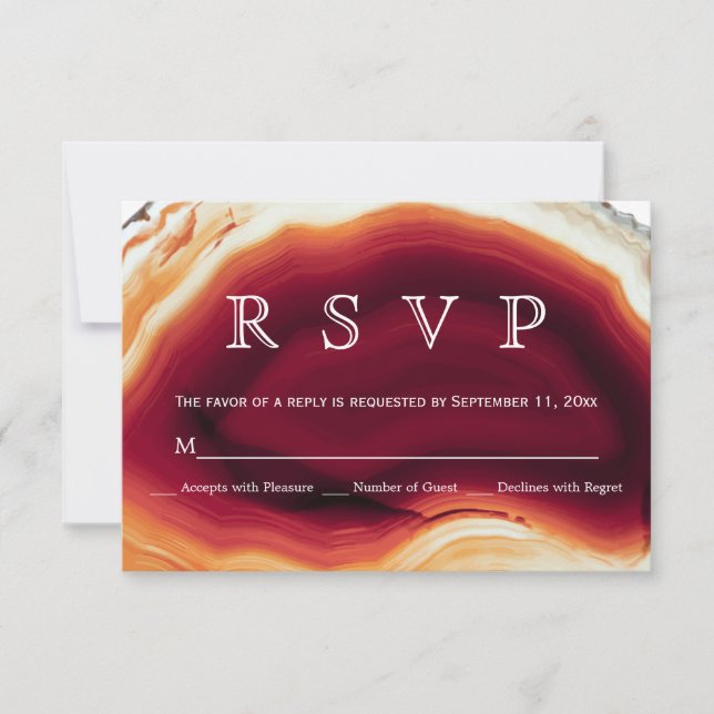 Red agate slice, autumn colours modern wedding RSV RSVP Card (Front)
