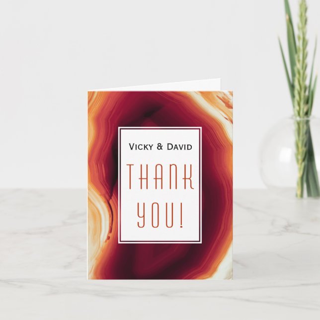 Red agate slice geode wedding Thank You photo Card (Front)