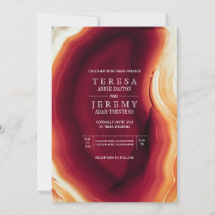 Red agate slice in fall colours modern wedding invitation