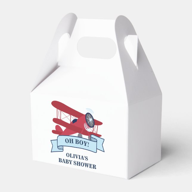 Red Airplane Baby Shower Favor Box (Front Side)