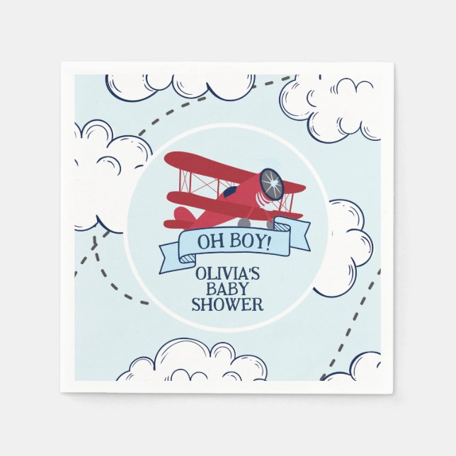 Red Airplane Baby Shower Napkin (Front)
