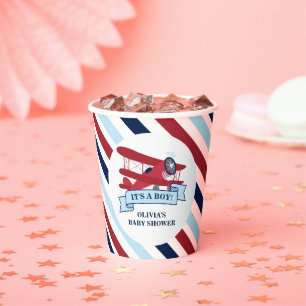 Red Airplane Baby Shower Paper Cups