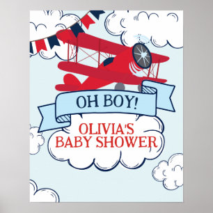 red airplane baby shower poster