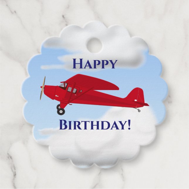 Red Airplane Birthday Favour Gift Tags (Front)