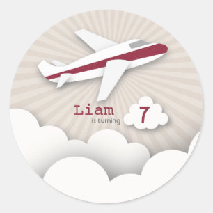 Red Airplane Birthday Party Sticker