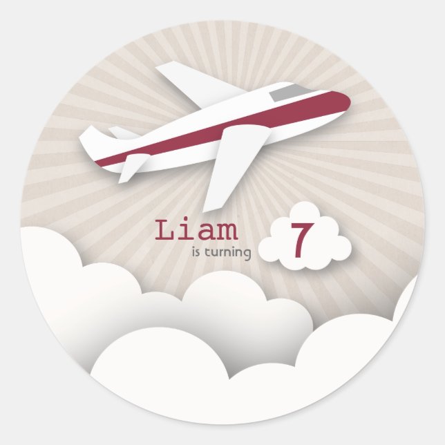 Red Airplane Birthday Party Sticker (Front)