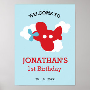 Red Airplane Birthday Welcome Sign ( Boy Party )
