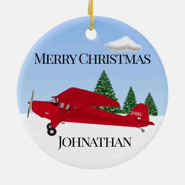 Red Airplane Christmas Ornament (Back)