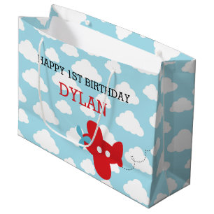 Red Airplane Gift Bags - Cute Plane Cloud Birthday