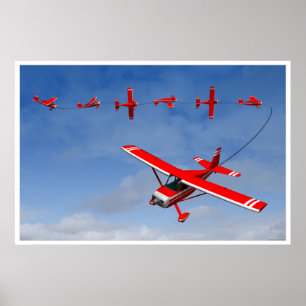Red Airplane performing an aerobatic Snap Roll. Poster
