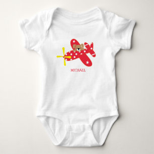Red Airplane Puppy Dog Baby Bodysuit