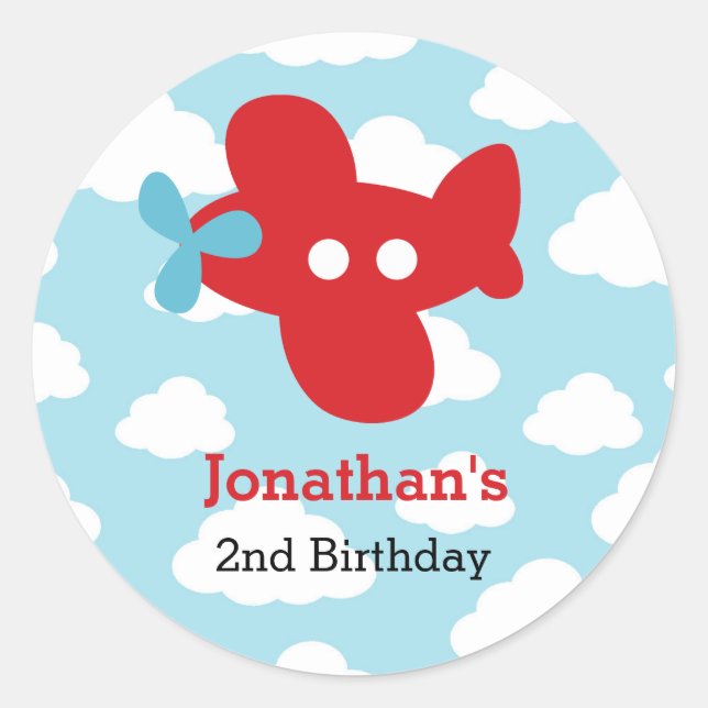 Red Airplane Stickers - Cute Plane Boy Party Favou (Front)
