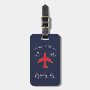 Red Airplane with name & initials, travel Luggage Tag