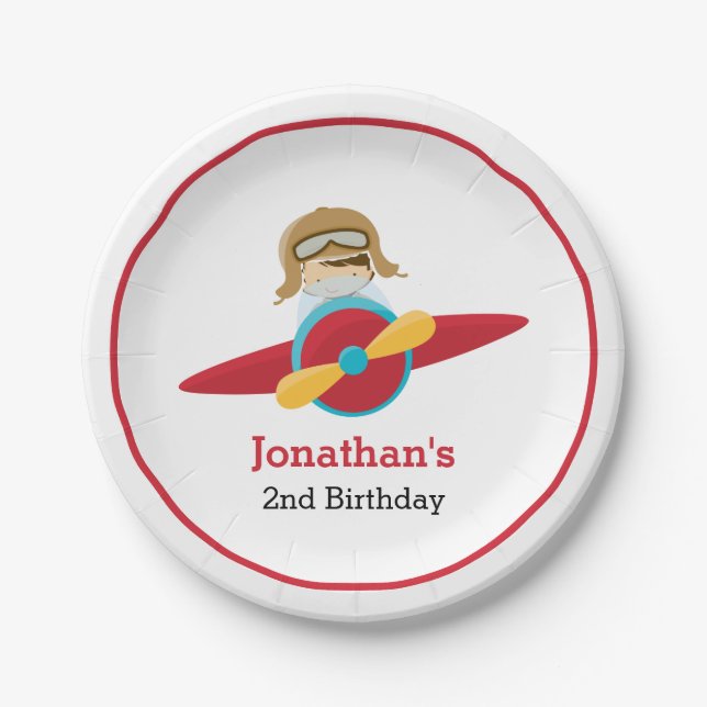 Red Airplane with Pilot Paper Plates (Front)