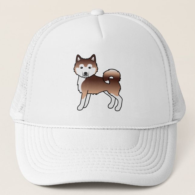 Red Alaskan Malamute Cute Cartoon Dog Trucker Hat (Front)