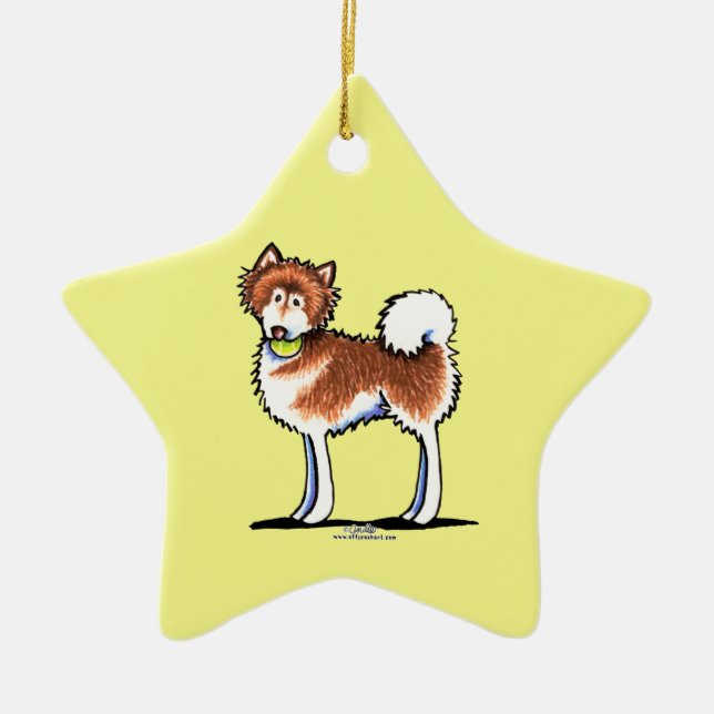 Red Alaskan Malamute Playtime Ceramic Ornament (Front)