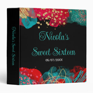 Red Alcohol Ink Sweet 16 Birthday Photo Album Binder