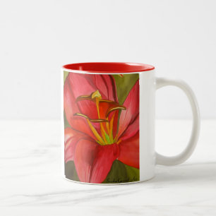 Red Alert Lily watercolor art flower painting Two-Tone Coffee Mug