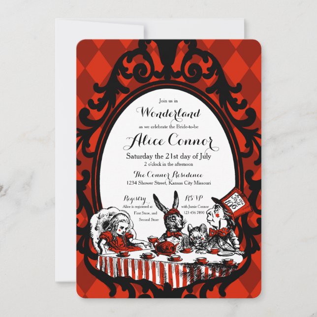 Red Alice au pays des merveilles Invitations de do (Devant)