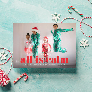 Red All is Mostly Calm Single Photo  Holiday Card