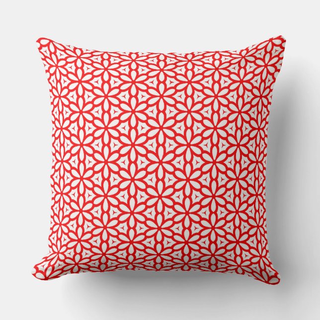 Red All Over Print Flower Pattern Throw Pillow (Front)