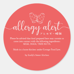 Red Allergy Alert Warning Baking Gloves Classic Round Sticker