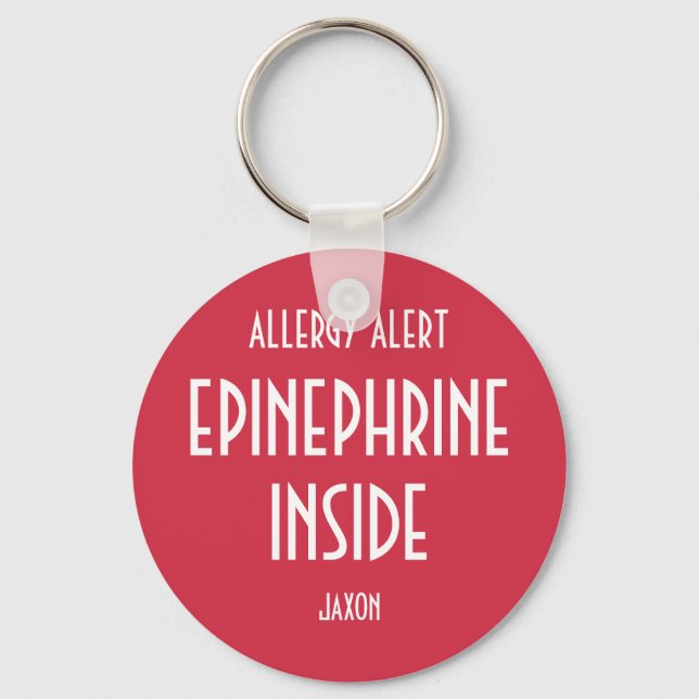Red Allergy Personalized Medicine Epinephrine Kids Keychain (Front)