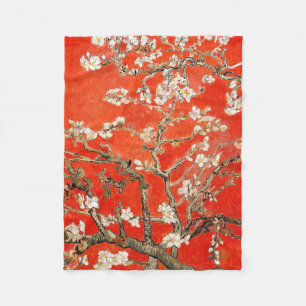 Red Almond Blossoms Vincent Van Gogh Fleece Blanket