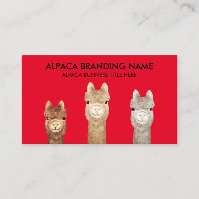 Red Alpaca Animal Business Card (Front)