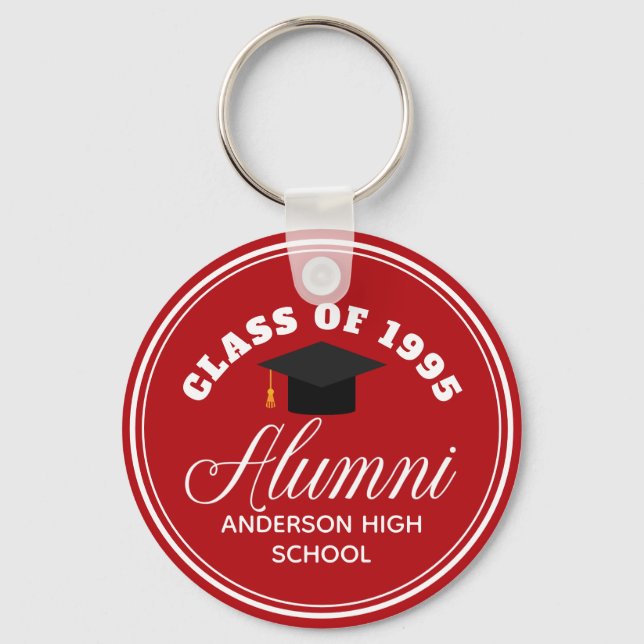 Red Alumni High School Reunion Personalized Keychain (Front)