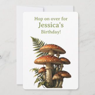Red Amanita Mushrooms with Fern Botanical Card