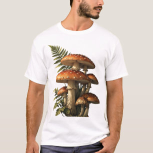Red Amanita Mushrooms with Fern Botanical T-Shirt