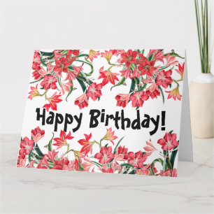 Red Amarylis Flowers Floral Big Birthday Card
