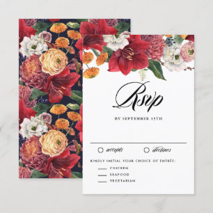 Red Amaryllis Botanical Winter Wedding RSVP Card
