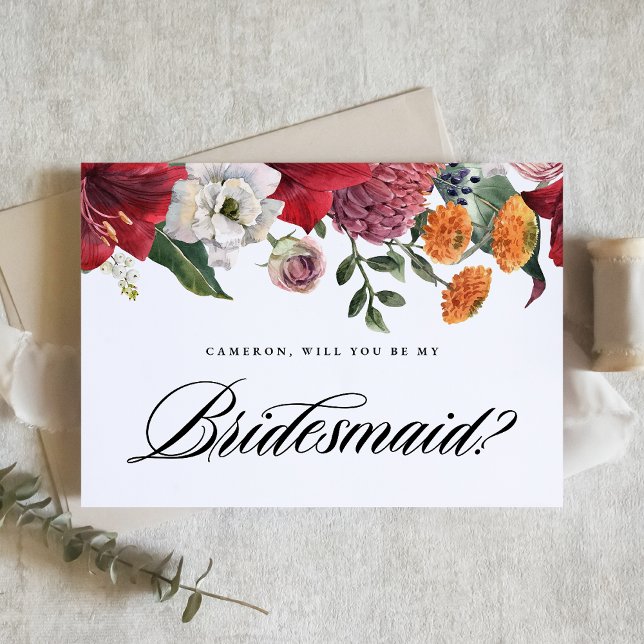 Red Amaryllis Floral Will You Be My Bridesmaid (Creator Uploaded)