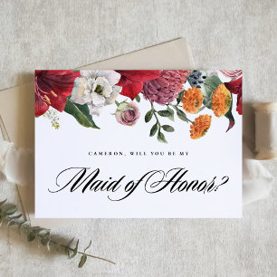 Red Amaryllis Floral Will You Be My Maid of Honour Invitation