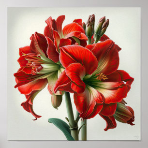 Red Amaryllis Flower Art Print Poster