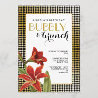 Red Amaryllis Flower Checked Gold