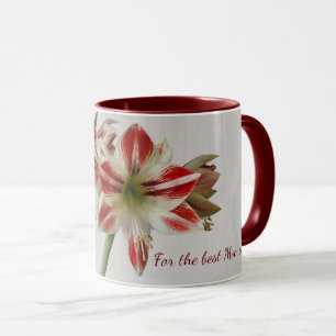 Red amaryllis flower mug with custom text