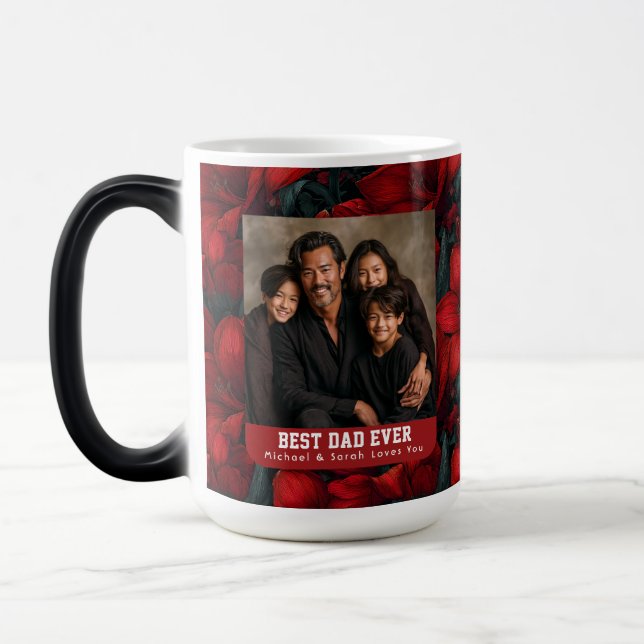 Red Amaryllis Flower Stepdad  Keepsake Magic Mug (Left)