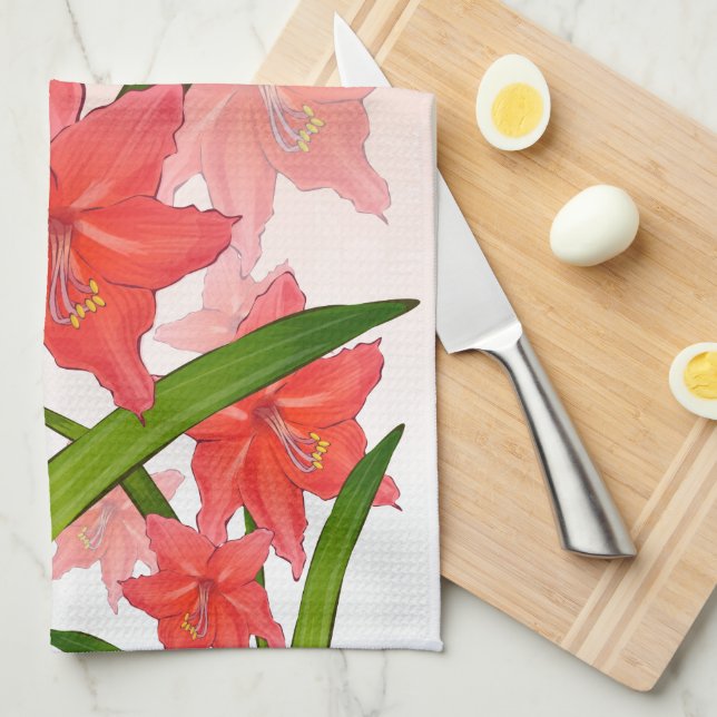 Red Amaryllis Flowers Kitchen Towel (Quarter Fold)