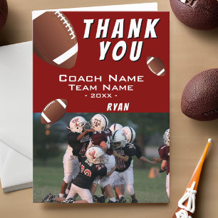 Red American Football Balls Thank you Coach Photo Card
