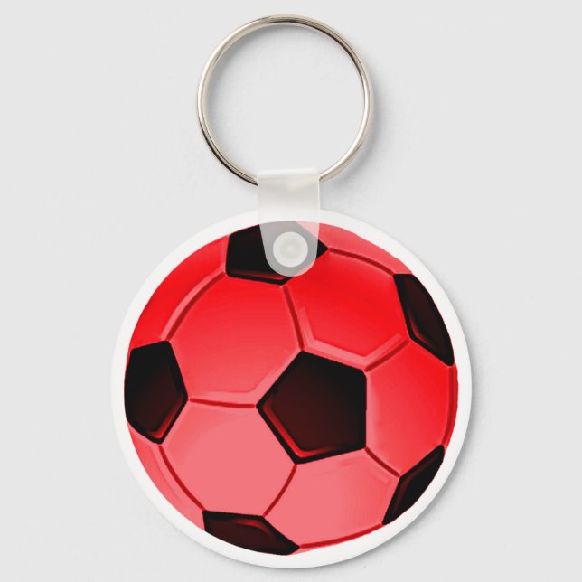 Red American Soccer or Association Football Ball Keychain (Front)