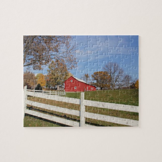 Red Amish Barn Puzzle (Horizontal)