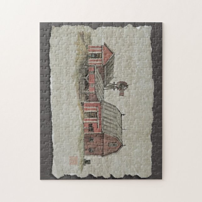 Red Amish Barn & Windmill Jigsaw Puzzle (Vertical)
