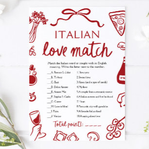 Red Amore Italian Love Match Bridal Shower Game Invitation