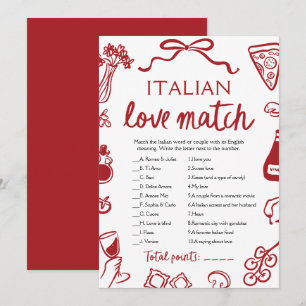 Red Amore Italian Love Match Bridal Shower Game Invitation