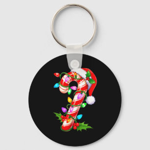 Red &amp; White Candy Cane Crew Christmas Santa Ha Keychain