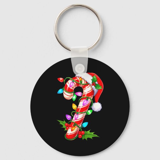 Red &amp; White Candy Cane Crew Christmas Santa Ha Keychain (Front)